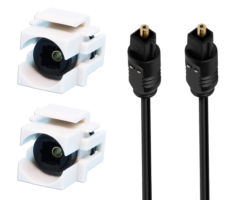 DIYTECH Toslink Keystone Jack, Female to Female SPDIF Coupler, Includes Optical Audio Cable, White (2 Pack) - Image 1